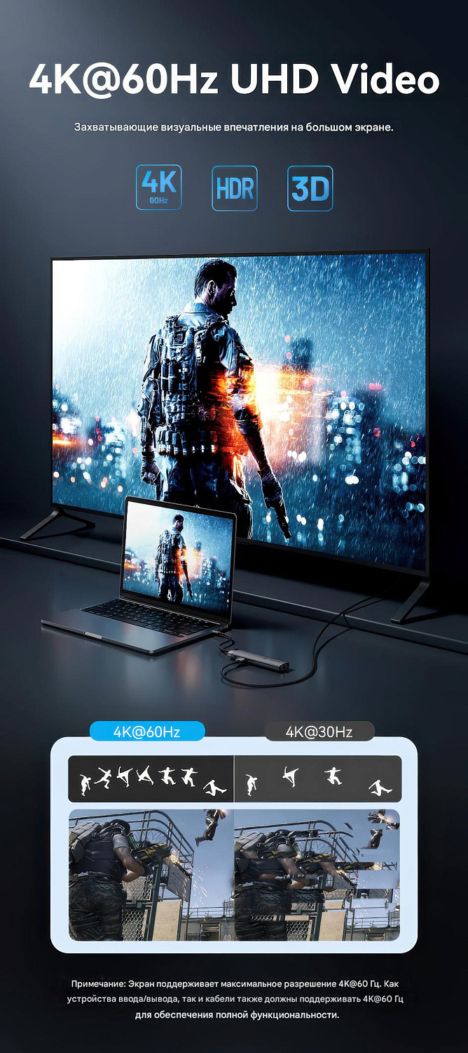 TGUHB Док-станция USB-C - USB-A 3.0, USB-A 2.0, USB-C 3.2, HDMI v2.0 4K 60Hz, LAN 1Gbit, SD/TF, PD 100W